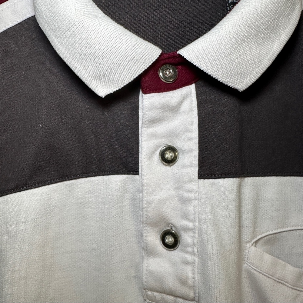 Men's Colorblock Polo Shirt - Black, White, Gray, and Burgundy - Picture 2 of 7